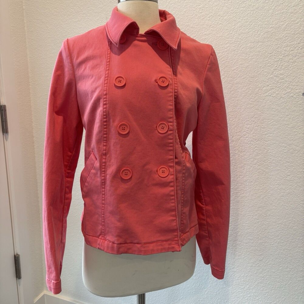Y2K Gap Women’s Pea Coat 8 Pink Cotton Canvas Double Breasted Cropped Career